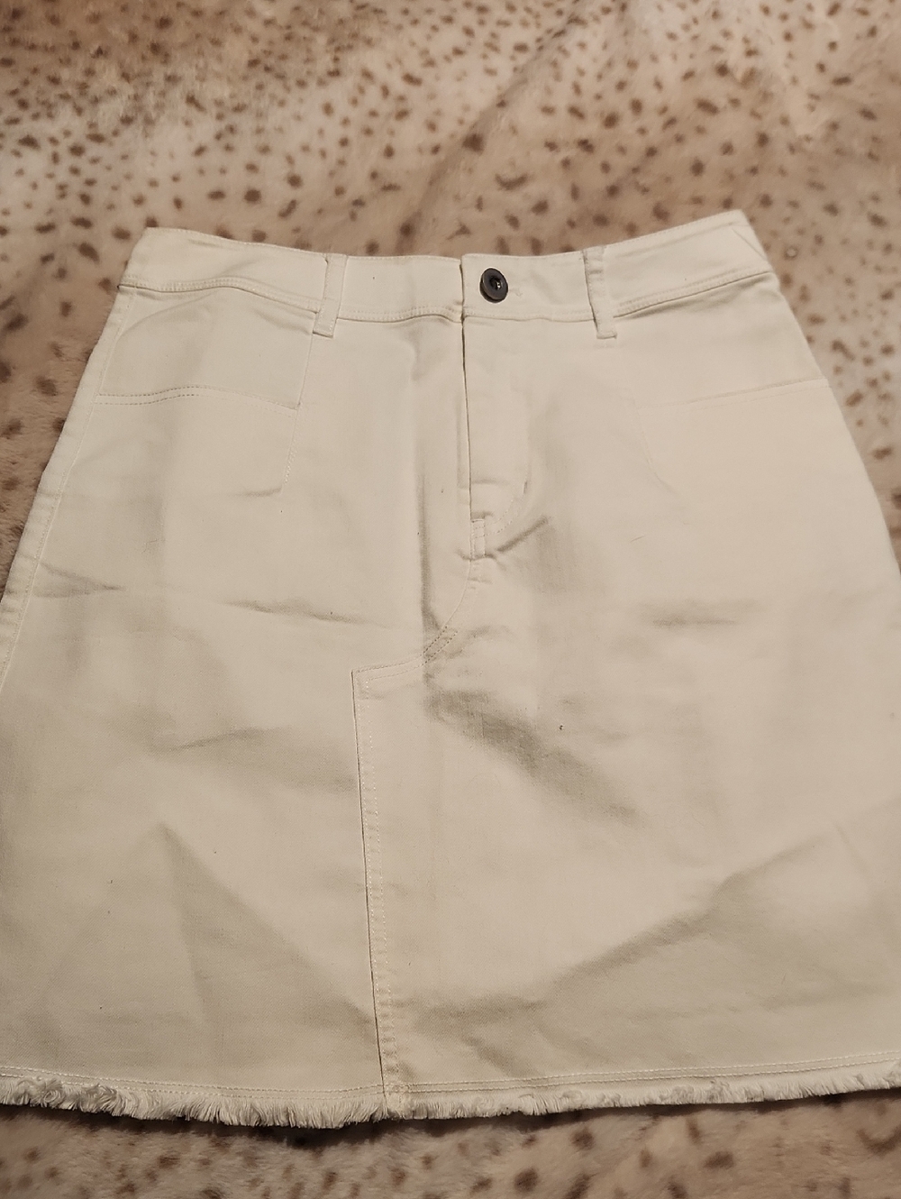 Cream Mini Skirt with Frayed Hem